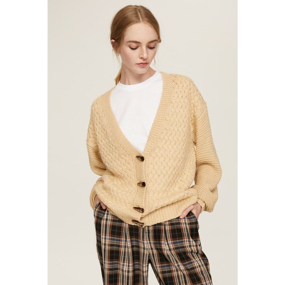 Pamela Love Sz XL Tan Chunky Knit Toggle Front Cardigan Sweater
